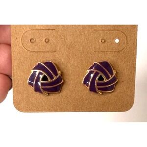 Vintage Gold Tone Enamel Endless Knot Stud Earrings Dark‎ Fairy Boho Indie Retro